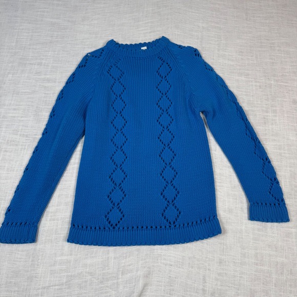 VTG Westarknits Women M Blue Diamond Hand Loomed Knit Sweater Acrylic Nautical - Picture 10 of 10